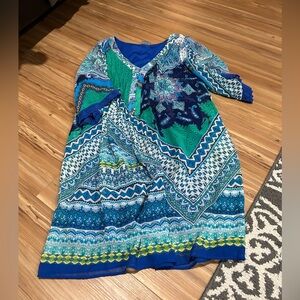 Rabbit Rabbit Rabbit Vibrant Multicolor Bohemian Lace Trim Knee Length Dress